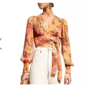 ALC Pink and Orange Wrap Blouse with Tie Front size 4